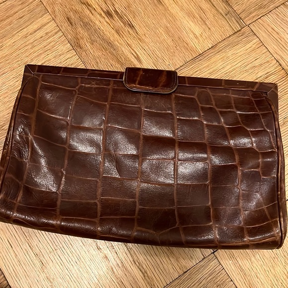 Vintage brown leather clutch - Picture 1 of 8